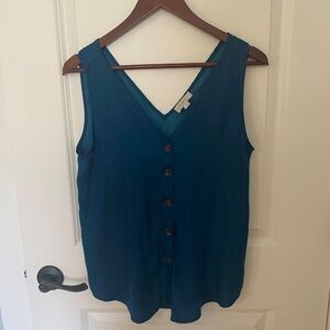 LOFT SMALL WOMANS V NECK SLEEVELESS BUTTON UP TOP BLUE